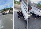 Viatura da PM capota na Miguel Sutil durante perseguição à motociclista; militares não se feriram